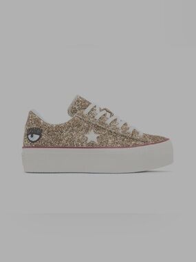 Chiara Ferragni + Converse SZ 9 Gold Glitter Low-Top Sneakers with White Laces